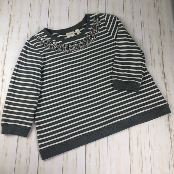 Chico's Tops - Chico’s embellished collar striped sweatshirt